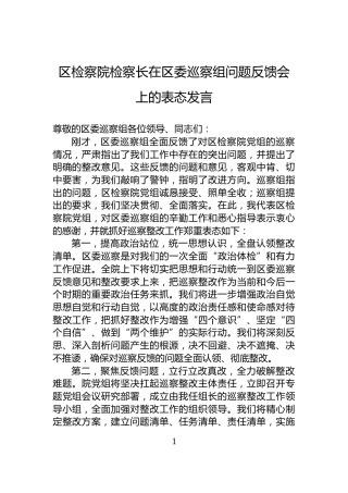 区检察院检察长在区委巡察组问题反馈会上的表态发言