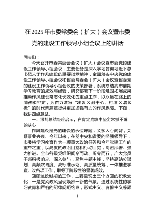在2025年市委常委会（扩大）会议暨市委党的建设工作领导小组会议上的讲话