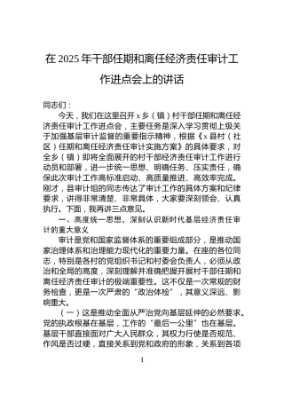 在2025年干部任期和离任经济责任审计工作进点会上的讲话