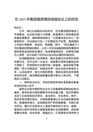 在2025年集团提质增效视频会议上的讲话