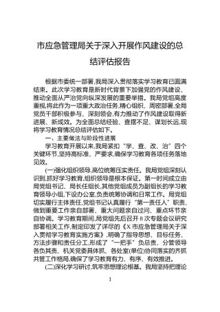 市应急管理局关于深入开展作风建设的总结评估报告