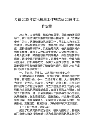 X镇2025年防汛抗旱工作总结及2026年工作安排