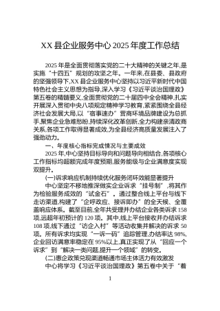 XX县企业服务中心2025年度工作总结
