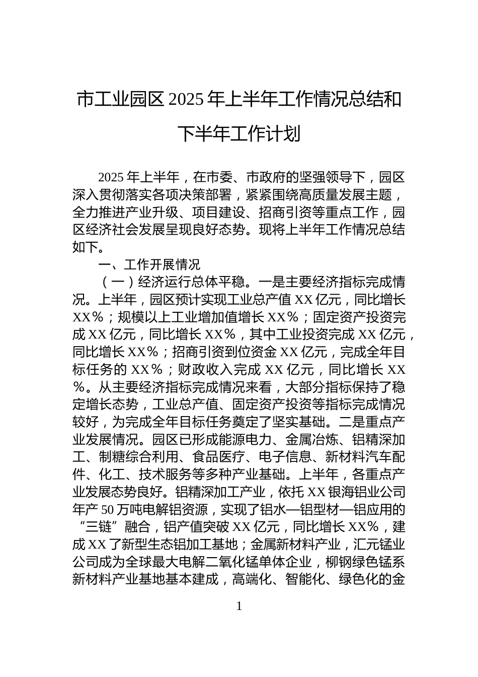 市工业园区2025年上半年工作情况总结和下半年工作计划_第1页