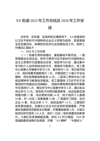 XX街道2025年工作总结及2026年工作安排