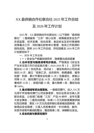 XX县供销合作社联合社2025年工作总结及2026年工作计划