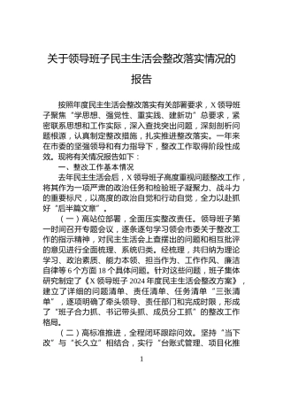 关于领导班子民主生活会整改落实情况的报告