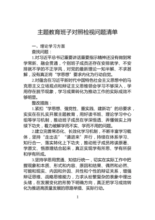 主题教育班子对照检视问题清单