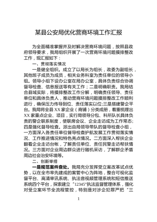 某县公安局优化营商环境工作汇报