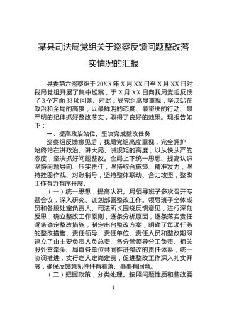 某县司法局党组关于巡察反馈问题整改落实情况的汇报