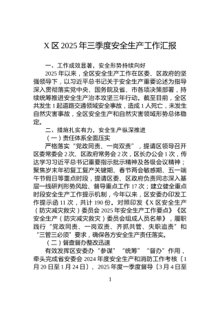 X区2025年三季度安全生产工作汇报