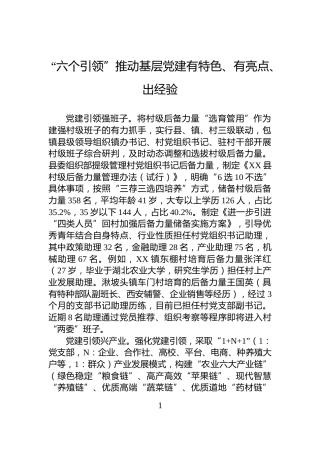 “六个引领”推动基层党建有特色、有亮点、出经验