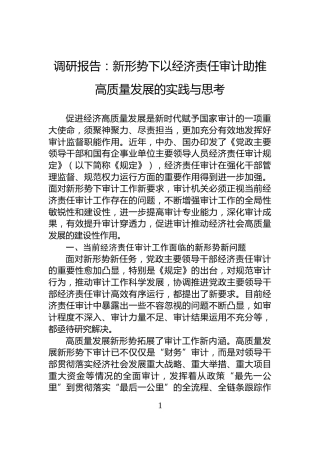 调研报告：新形势下以经济责任审计助推高质量发展的实践与思考