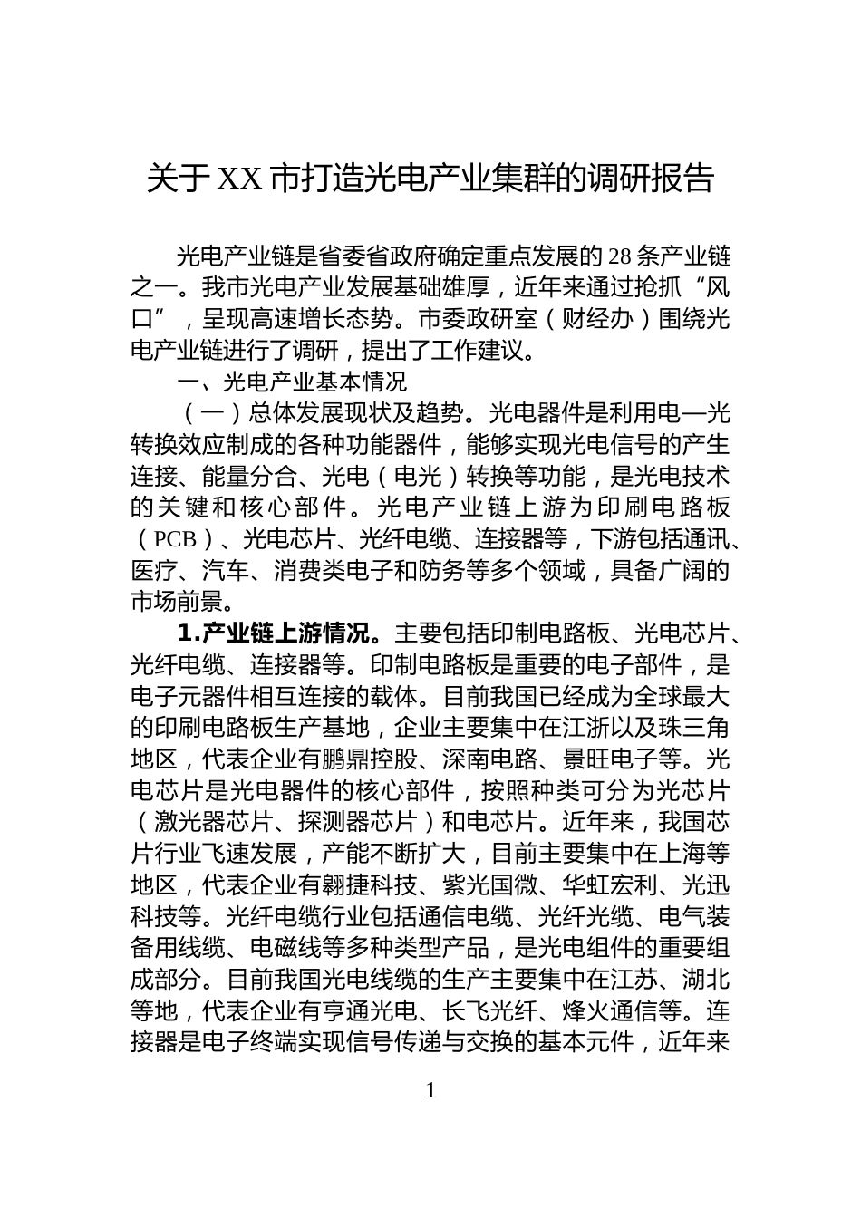 关于XX市打造光电产业集群的调研报告_第1页