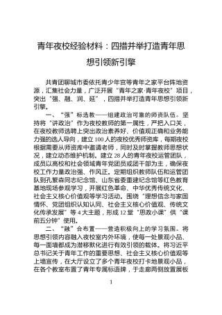青年夜校经验材料：四措并举打造青年思想引领新引擎