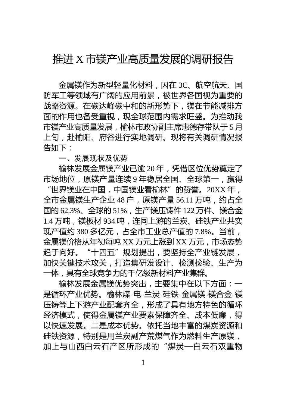 推进X市镁产业高质量发展的调研报告_第1页