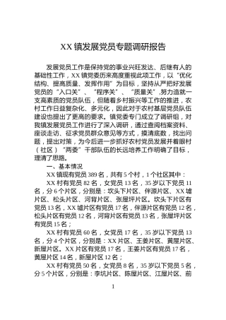 XX镇发展党员专题调研报告