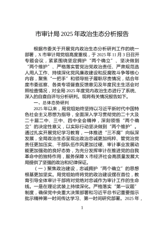 市审计局2025年政治生态分析报告