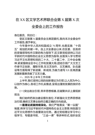在XX区文学艺术界联合会第X届第X次全委会上的工作报告
