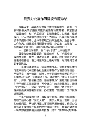 县委办公室作风建设专题总结