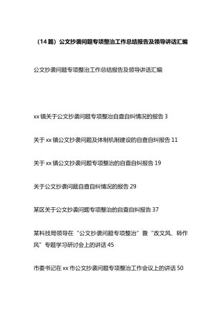 公文抄袭问题专项整治工作总结报告及领导讲话汇编（14篇）