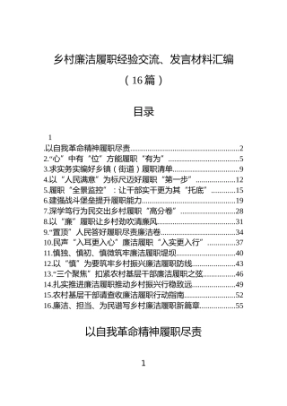 乡村廉洁履职经验交流、发言材料汇编（16篇）