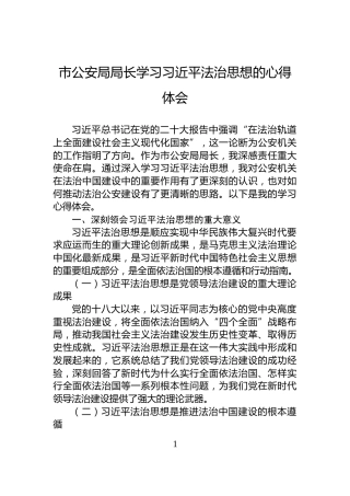 市公安局局长学习习近平法治思想的心得体会