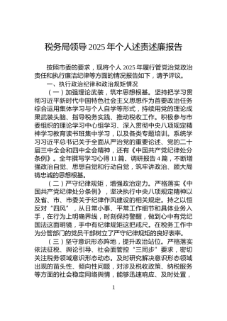 税务局领导2025年个人述责述廉报告