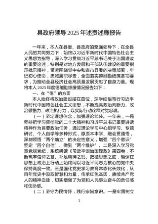 县政府领导2025年述责述廉报告
