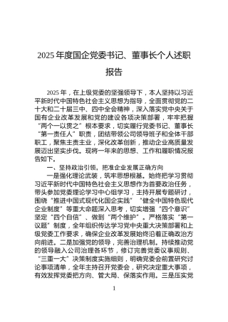 2025年度国企党委书记、董事长个人述职报告