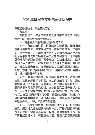 2025年基层党支部书记述职报告