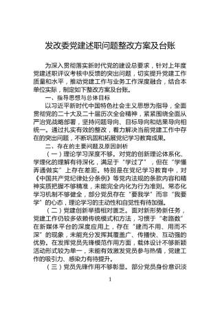 发改委党建述职问题整改方案及台账