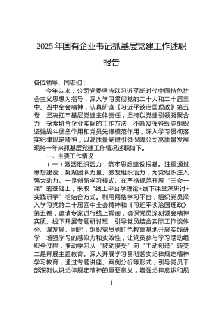 2025年国有企业书记抓基层党建工作述职报告