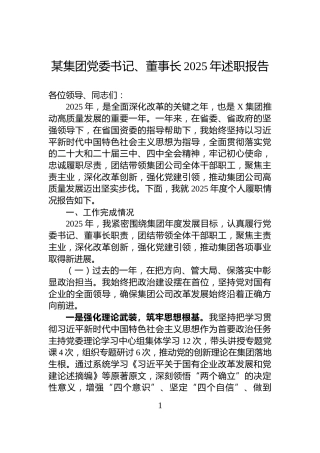 某集团党委书记、董事长2025年述职报告