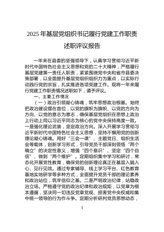 2025年基层党组织书记履行党建工作职责述职评议报告