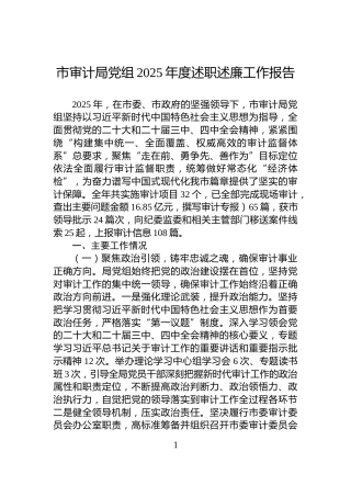 市审计局党组2025年度述职述廉工作报告