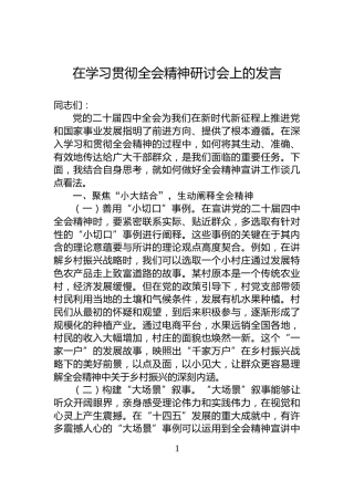 在学习贯彻全会精神研讨会上的发言