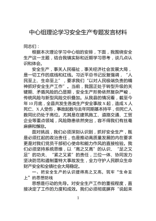 中心组理论学习安全生产专题发言材料