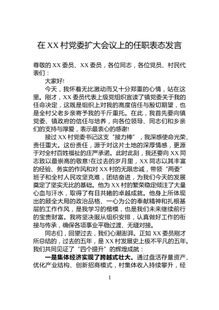在XX村党委扩大会议上的任职表态发言