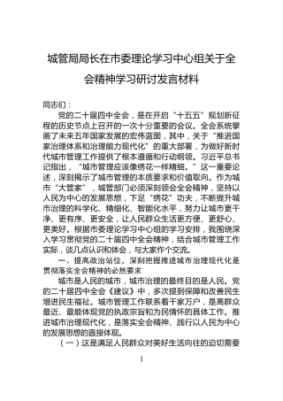 城管局局长在市委理论学习中心组关于全会精神学习研讨发言材料