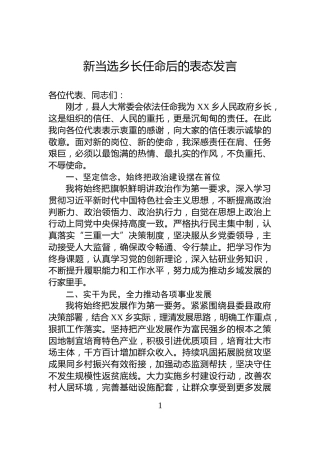 新当选乡长任命后的表态发言