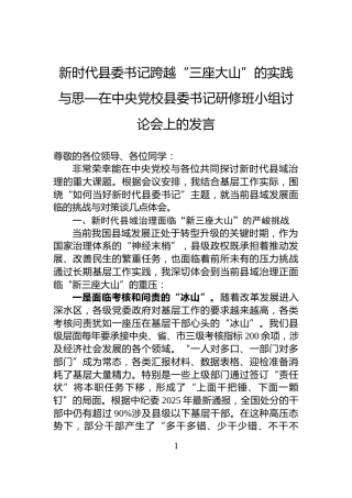 新时代县委书记跨越“三座大山”的实践与思—在中央党校县委书记研修班小组讨论会上的发言
