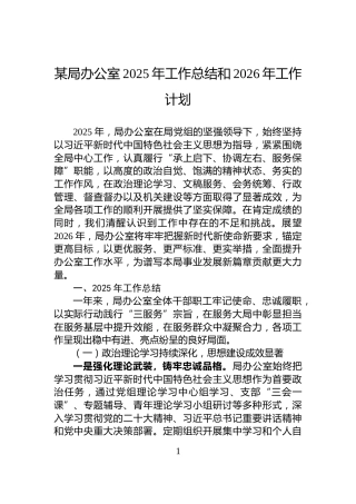 某局办公室2025年工作总结和2026年工作计划