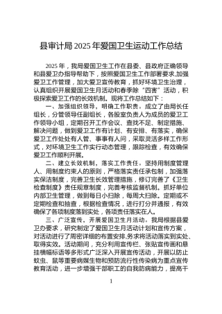 县审计局2025年爱国卫生运动工作总结