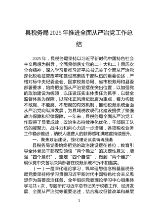 县税务局2025年推进全面从严治党工作总结