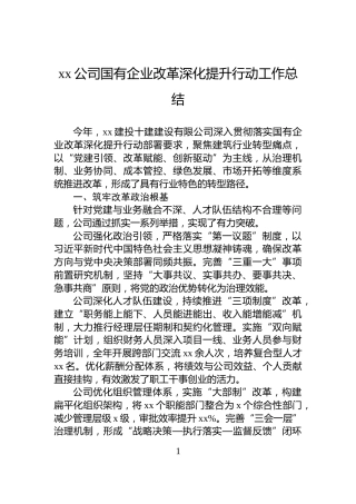 xx公司国有企业改革深化提升行动工作总结