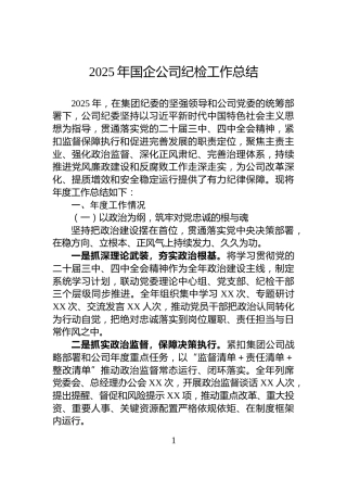 2025年国企公司纪检工作总结