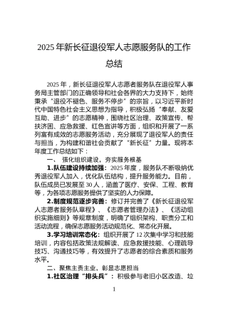 2025年新长征退役军人志愿服务队的工作总结