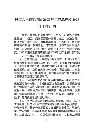 县综合行政执法局2025年工作总结及2026年工作计划
