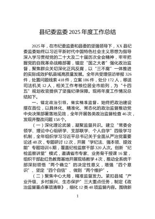 县纪委监委2025年度工作总结